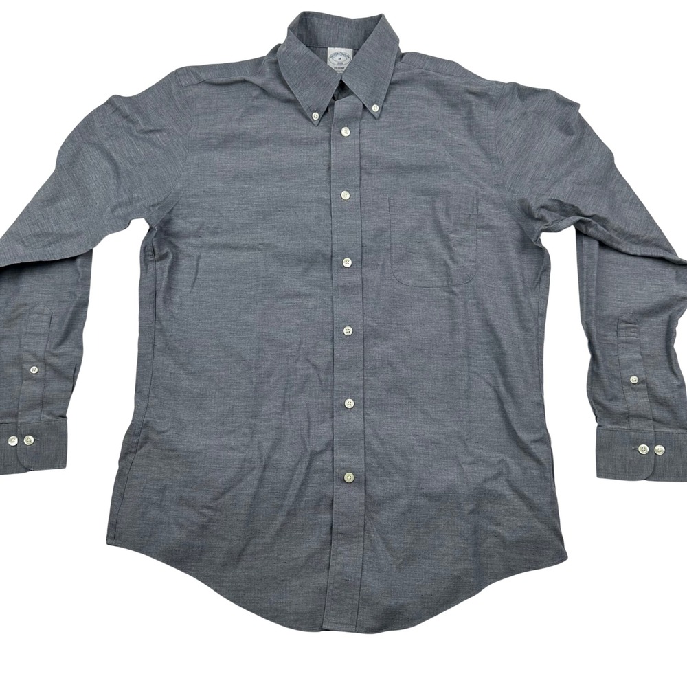 Brooks Brothers Mens M Regent Fit Gray Herringbone Non-Iron Button Down Shirt
